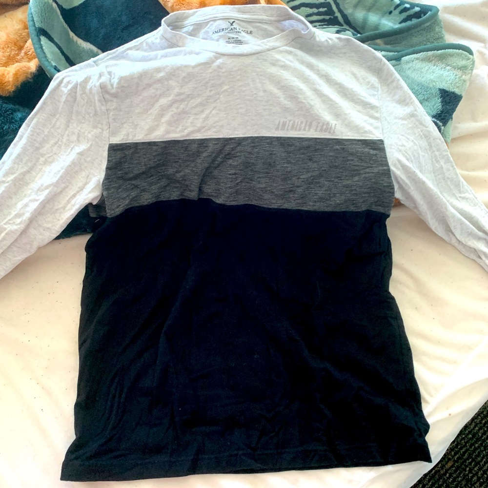 White and Black Long Sleeve AEO T-Shirt